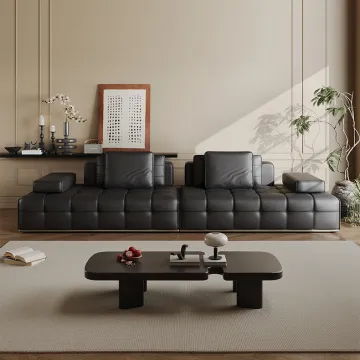 Elegant Square Sectional Sofa in Genuine Italian Leather