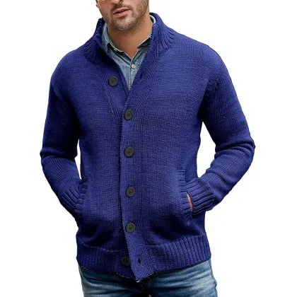 Mens Stand Collar Cardigan Sweater