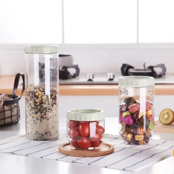 Transparent Round Plastic Lid Jar for Kitchen Storage