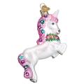 Ornamenti natalizi in vetro personalizzati a forma di unicorno rosa