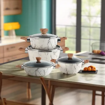 New Arrival: Modern Style Aluminum Pot Set with Non-Stick Coating - Perfect for Cooking Soups and Dishes