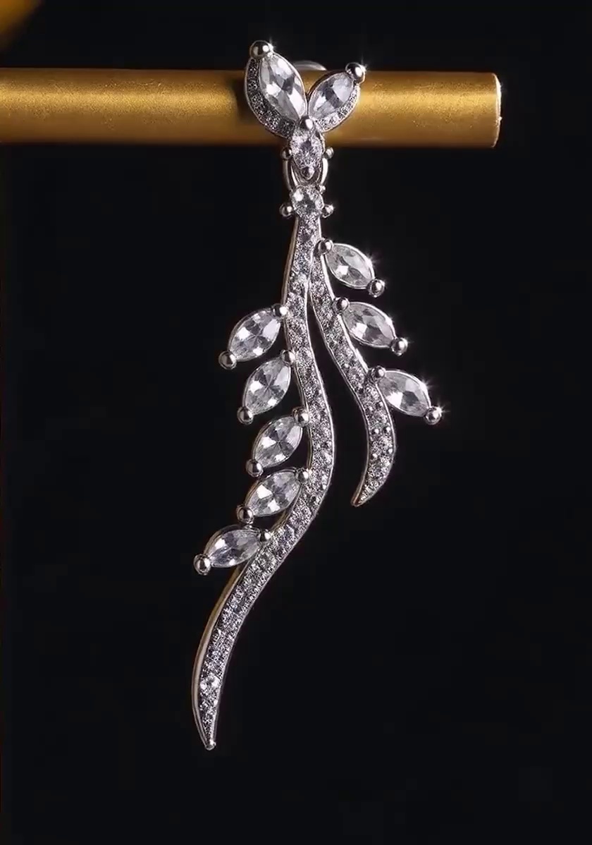 Leaf Cubic Zirconia Drop Earrings