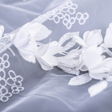 Pure White 3D Flower Lace Embroidery Fabric