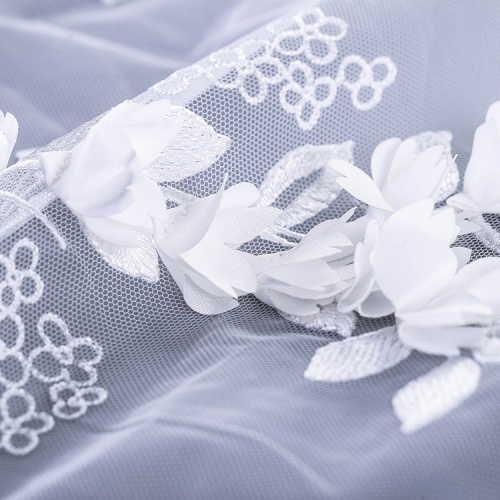 Tissu De Broderie En Dentelle 3D Fleur Blanc Pur