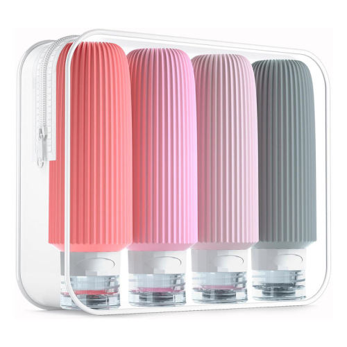 Juego de botellas de viaje de silicona acanalada de gran capacidad