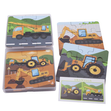 Custom kleines Holzkarton -Puzzle 4 in 1 Set Kinder Cartoon Bildungzeug Spielzeug