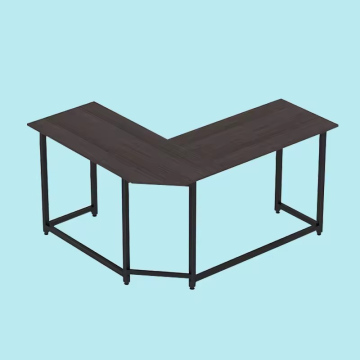 Student Study L Shaped Wooden Computer Table with Bookshelf