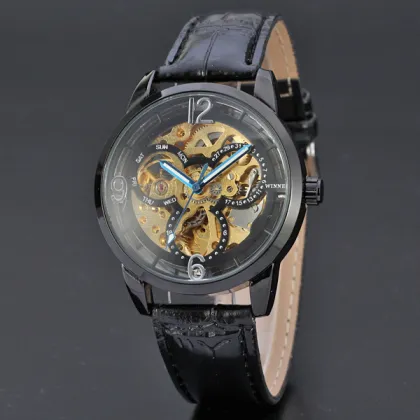 automatic tourbillon watch winner leather band men watch
