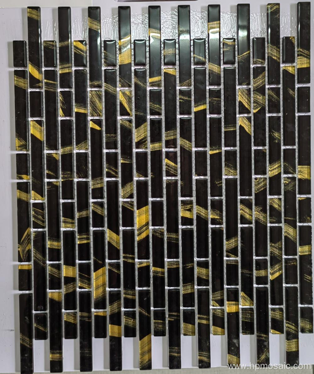 black yellow glass mosaic tile for kitchen