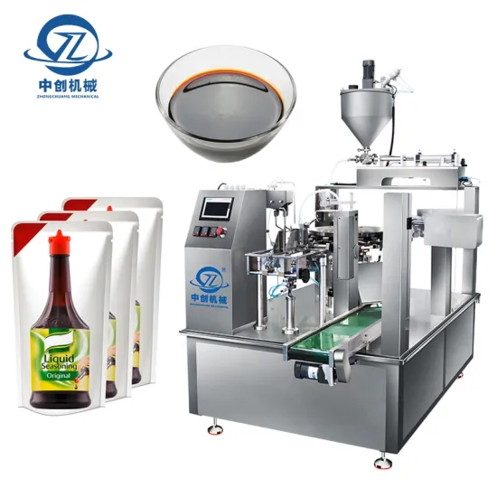Rotary Premade Bag Doypack Filling and Sealing Machines for Soy Sauce, Chilli Paste, and Liquid Seasonings