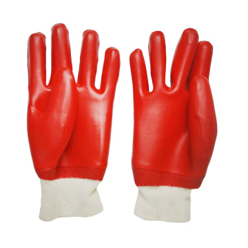 Red smooth pvc coated waterproof garden gloves