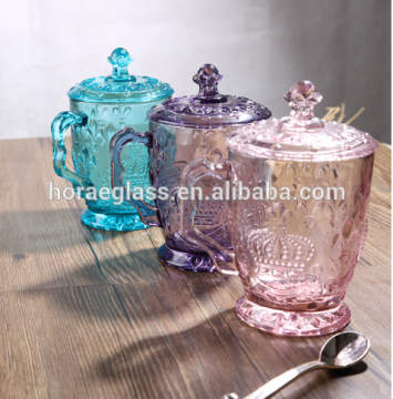 Continental relief glass cup with lid office Lead free