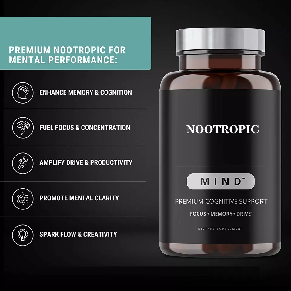 Private Label Nootropic Ginkgo biloba Bacopa monnieri Mushroom capsules Vegan DHA Brain Booster Supplements capsules