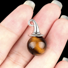 Tiger Eye 12mm Balls & Spheres Silver Wizard Cap Pendant for Making Jewlery Stone Beads Halloween Charms Decor Gift