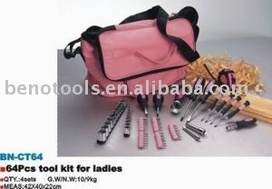 china factory 64pcs 600d nylon bag packed pink lady tool set