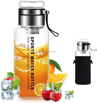2024 Hot Selling Clear Single Wall Glass Water Bottle with Double Tea Infuser