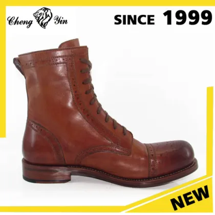 Alibaba Mens Winter Boots Brown Leather Round Toe Lace Up Long Shoes Martin Boots