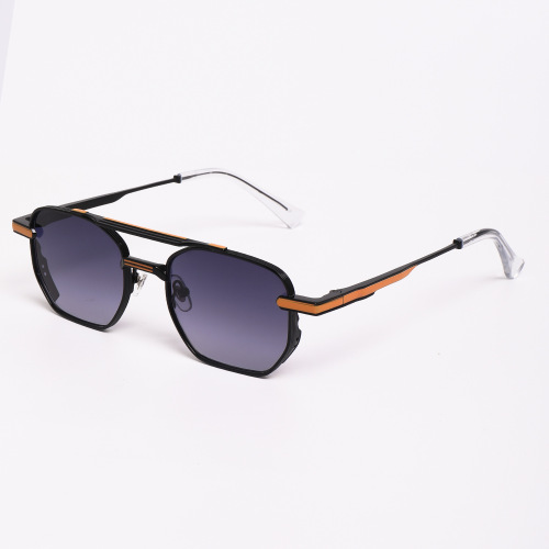 Men Luxury Geometric Double Bridge Metal Sunglasses Nylon Lens