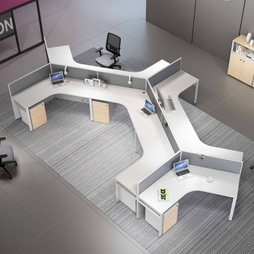 Latest Wood Modular Pentagon Glass Office Partition for 8-Person Workstations