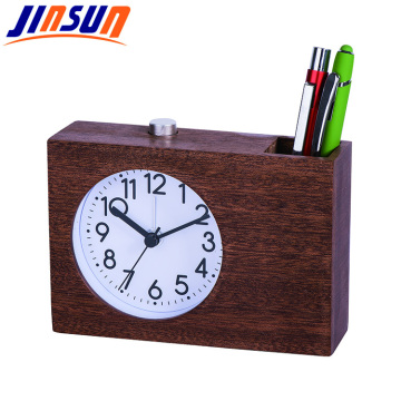 Natural Wooden Penholder With Alarm Clock Modern Style