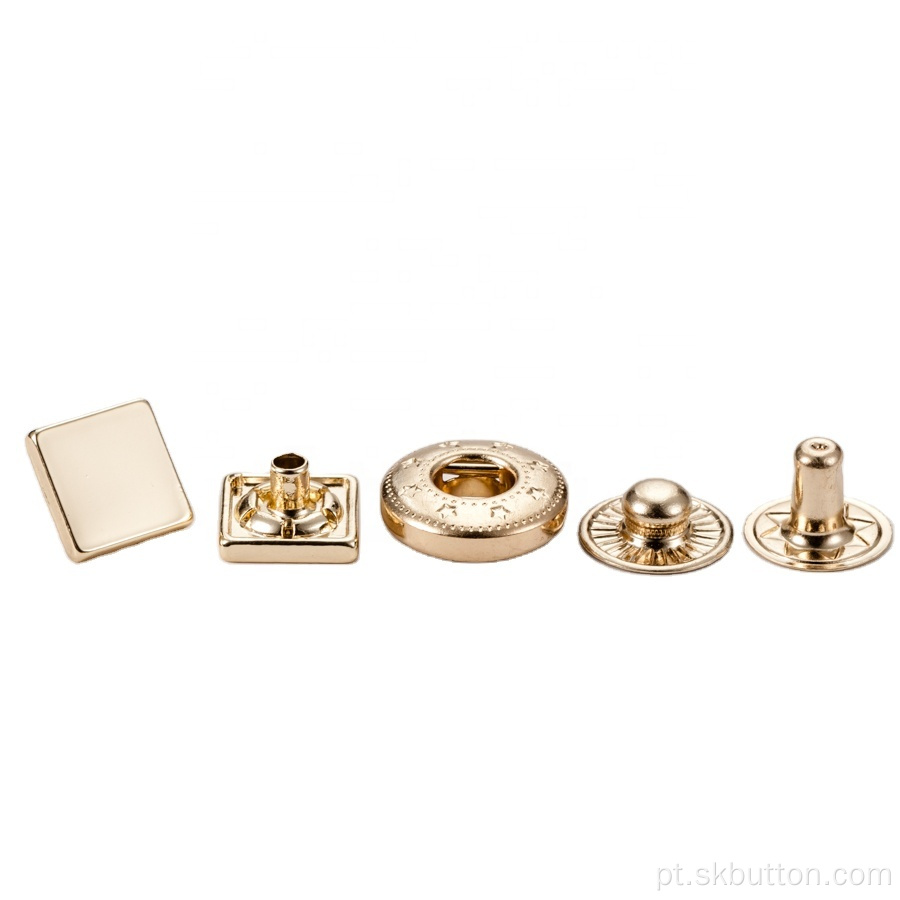 Forma quadrada dourada brilhante imprensa botões de metal