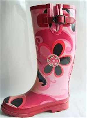 lady rubber rain boots with flower printing