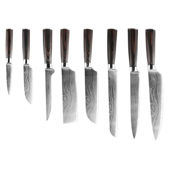 8-Piece Pakka Wood Handle and Stainless Damascus Steel Kitchen Chef Knife Set