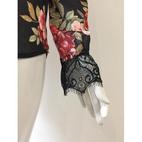 printed chiffon  shirt with Lace
