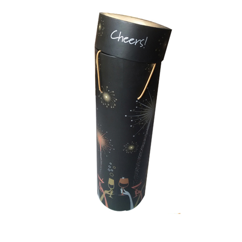 Round Cardboard Black Tube Wine Gift Box