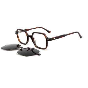 High-Grade Acetate Hexagonal Design Magnetic Clip Sunglasses: 1in1 Sunshade Glasses