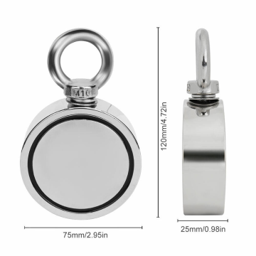 1100 LBS Pulling Force Round Neodymium Fish Magnet D75MM/H25MM with Eyebolt