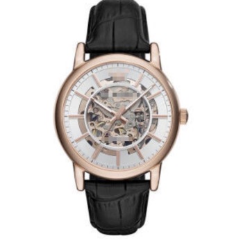 Reloj mecánico automático esqueleto para hombre, caja de oro rosa de 43 mm, correa de cuero de cocodrilo negro, reloj de pulsera de negocios