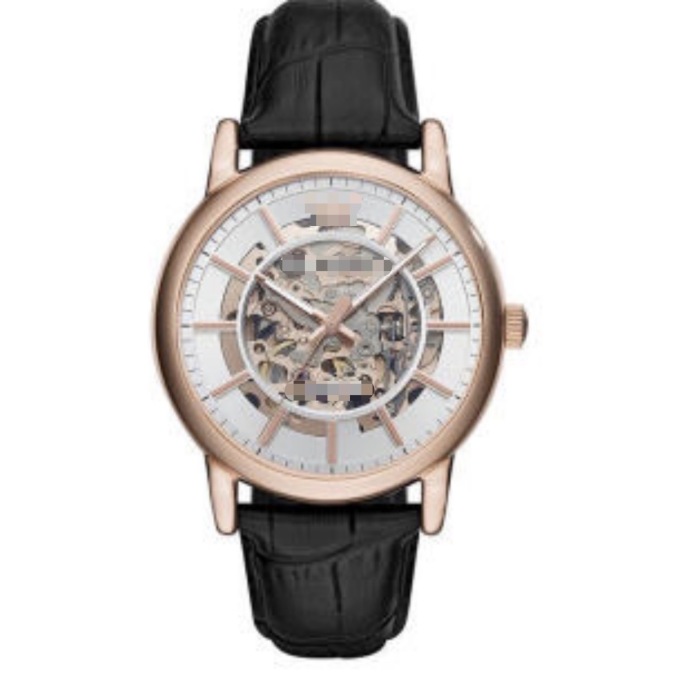 Reloj mecánico automático esqueleto para hombre, caja de oro rosa de 43 mm, correa de cuero de cocodrilo negro, reloj de pulsera de negocios