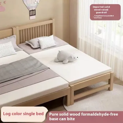 Modern Spliced Solid Wood Bed for Children - Large Size