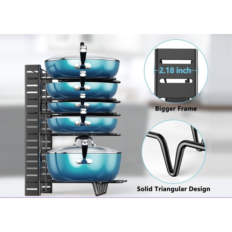 Multi Layer Wire Pot Rack Countertop Pan and Lid Organizer No Drilling