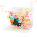 3D macska születésnapi világítás és zene kártya