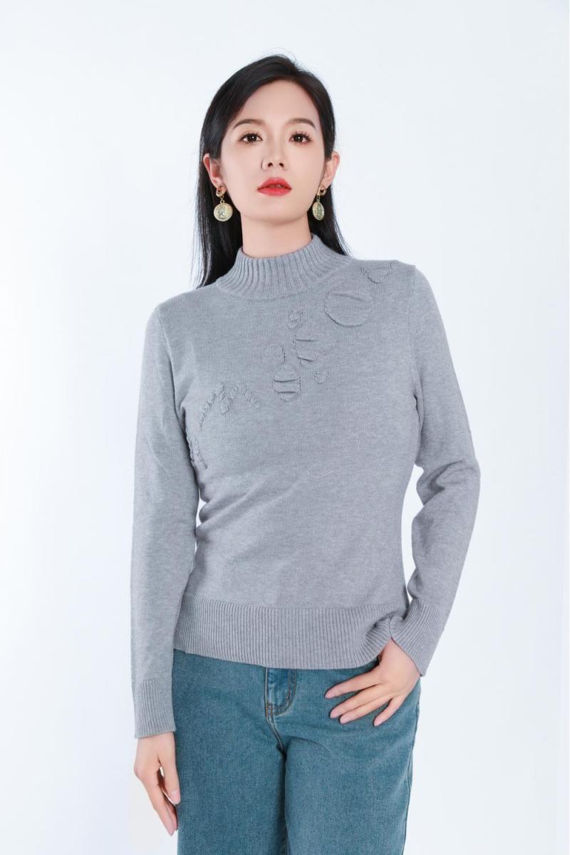 Standing Collar Long Sleeve Woolen Blouse