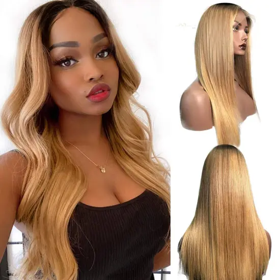 spark Ombre 4x4 Lace Closure Wig Straight Human Hair Pre-Plucked 1B/27 Lace Closure Wig For Women  Straight Hair Wigs