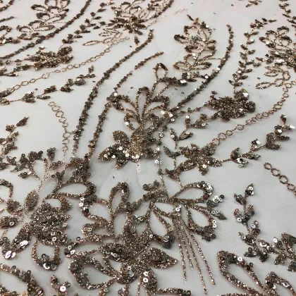 Dorado Telas de Encaje de Flores 3D con Tul y Bordado en 3D