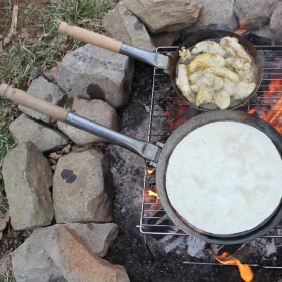 Factory Outdoor Camping Frying Pan Hiking Travel Cooking Easy To Carry Fold Carbon Steel Fry Pan