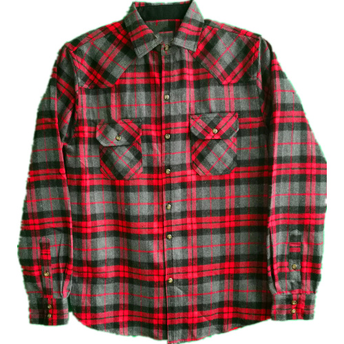 Men Casual Double Pockets Y/D T/C Flannel Shirt