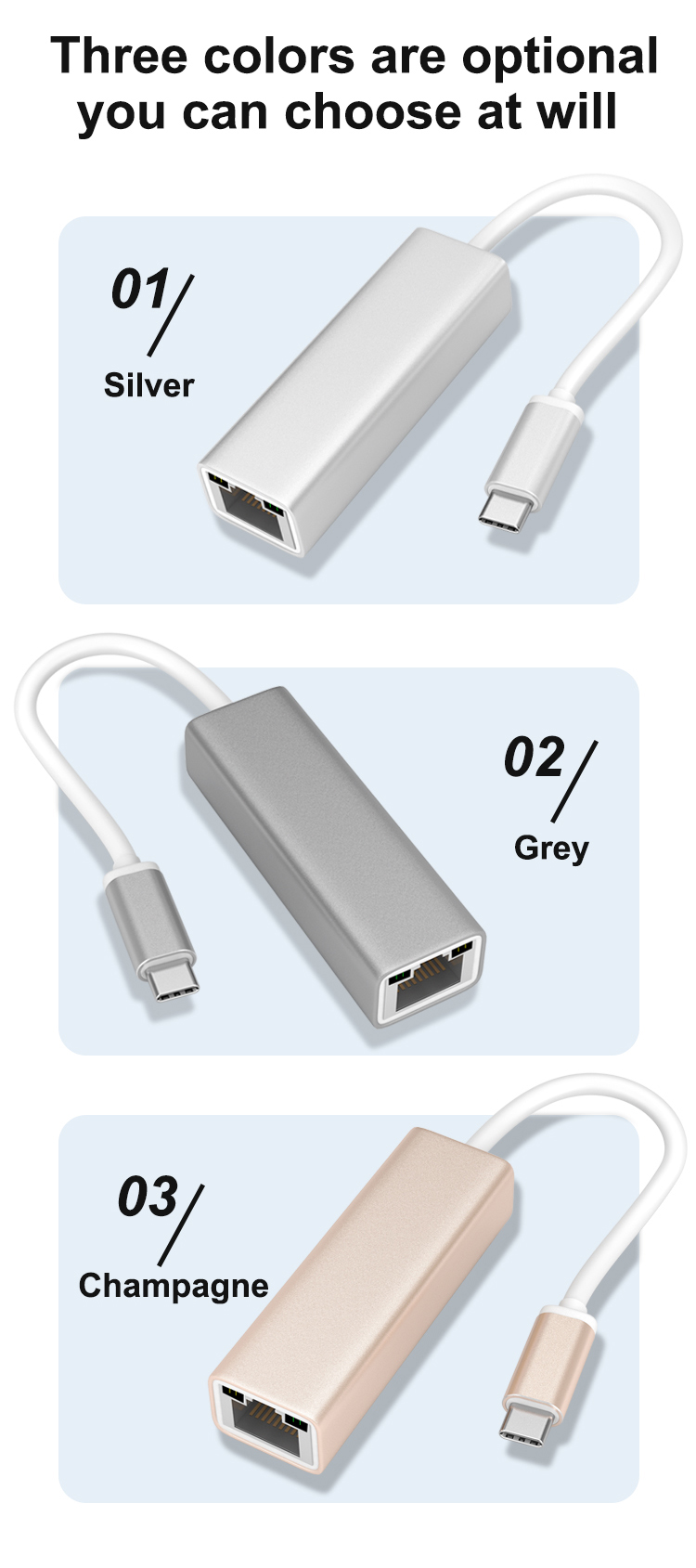 Adattatore per hub USB-C in lega di tipo C a RJ45