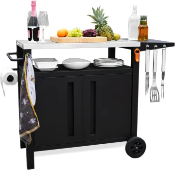Portable BBQ Food Prep Station with Storage and Wheels: The Ultimate Heavy Duty Metal Grill Dining Cart