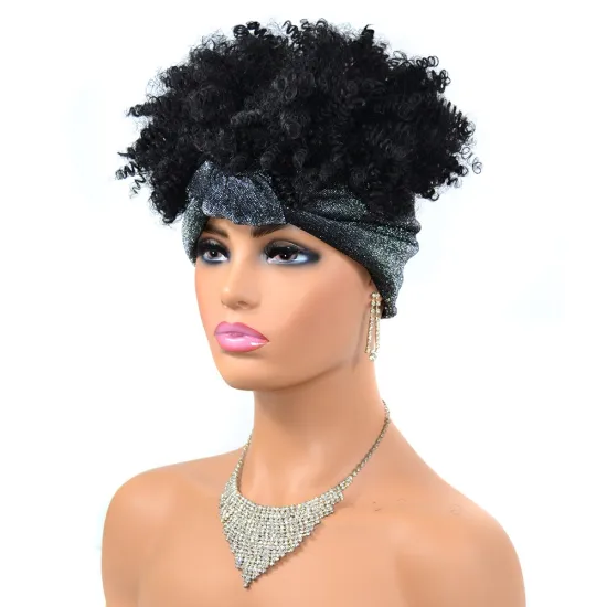 Free Sample Wholesale Hot Selling Short Headband Wigs Kinky Curly Synthetic Wig With Headband Attached For Black Women