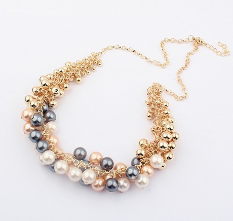 Korean fashion retro Palace imitation Pearls handmade beaded chain Necklace gold plating women choker wholesale