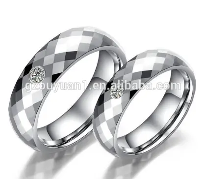 Unique solitaire diamond ring, faceted tungsten wedding ring, simulated diamond ring wholesale