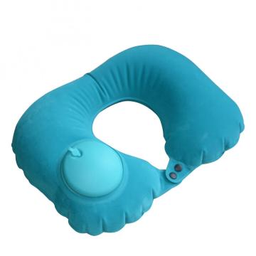 Travesseiro de pescoço inflável azul portátil para avião