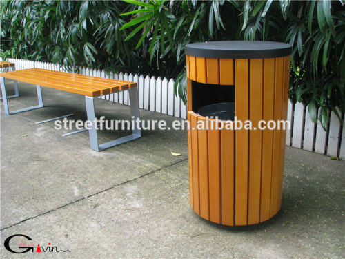 Factory wholesale round outdoor wooden trash bin