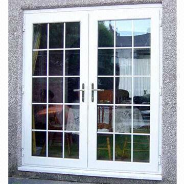 French Vinyl Window and Door, PVC Profile Frame with Tempered Glass, Aluminum Grill Inside