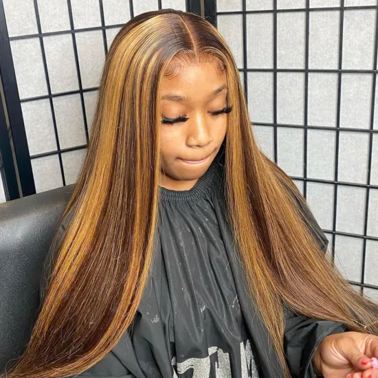 HD Lace Frontal Wig For Black Women,Blonde 613 Lace Front Wigs Vendor,Blonde 4/27 Straight Highlight Human Hair Wig
